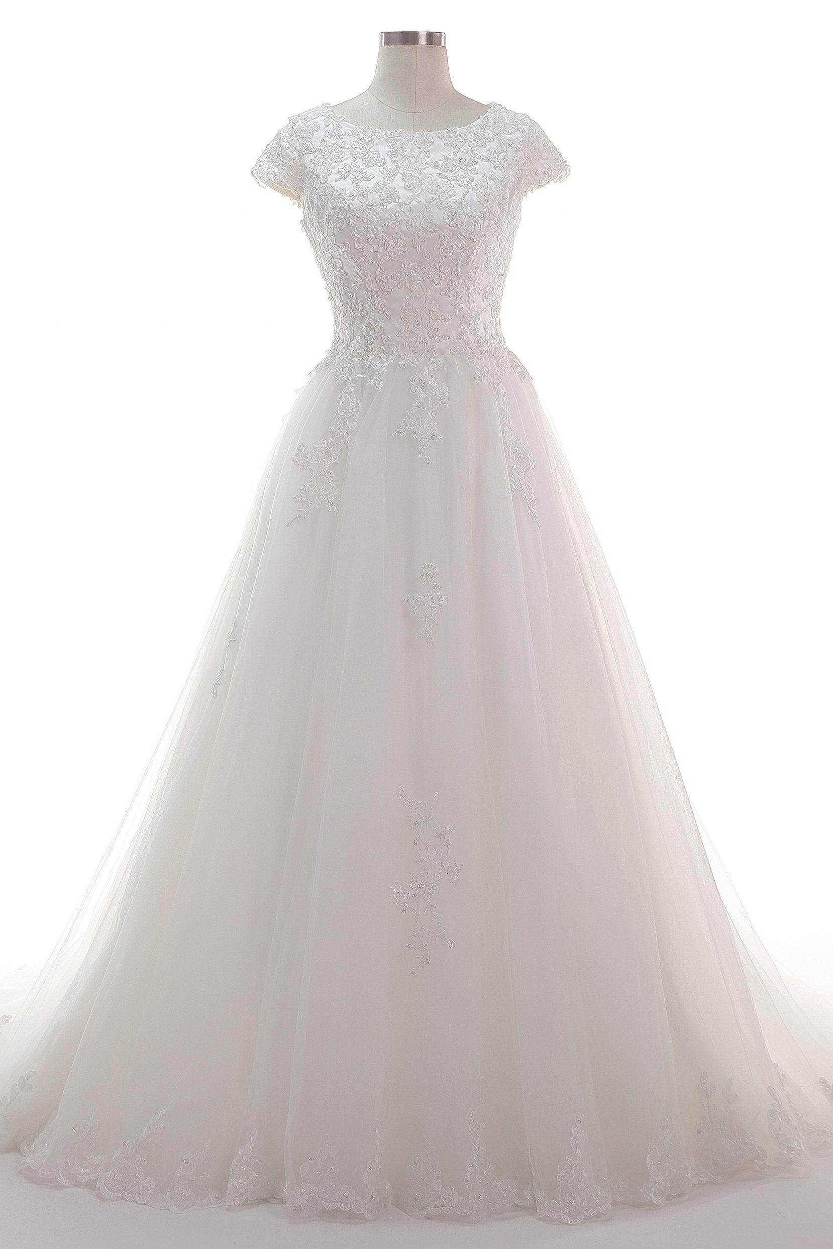 A-Line Court Train Tulle Lace Wedding Dress CW2453 - COCOMELODY